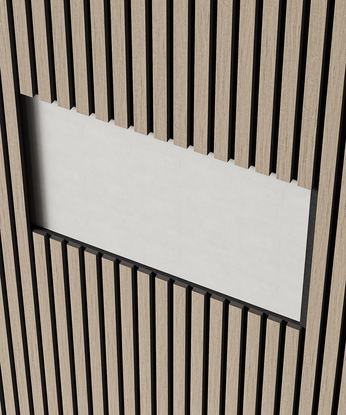 МДФ стеновая панель акустическая Cosca Decor Монако Дуб Латте Бежевый черный войлок 2750×600×21 фото в интерьере